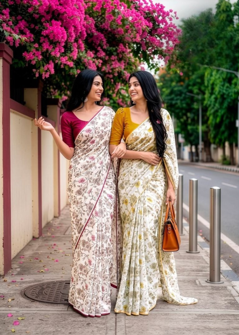 Premium Designer Major Georgette With Contrast Piping Sarees