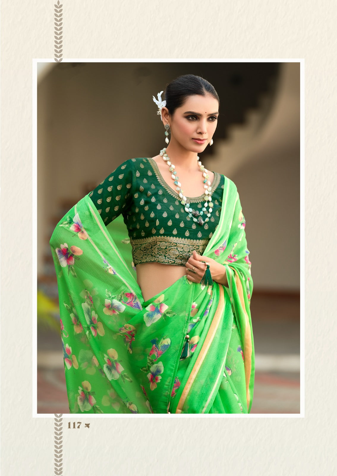 Elegant Floral Print Chiffon Saree with Soft Drape