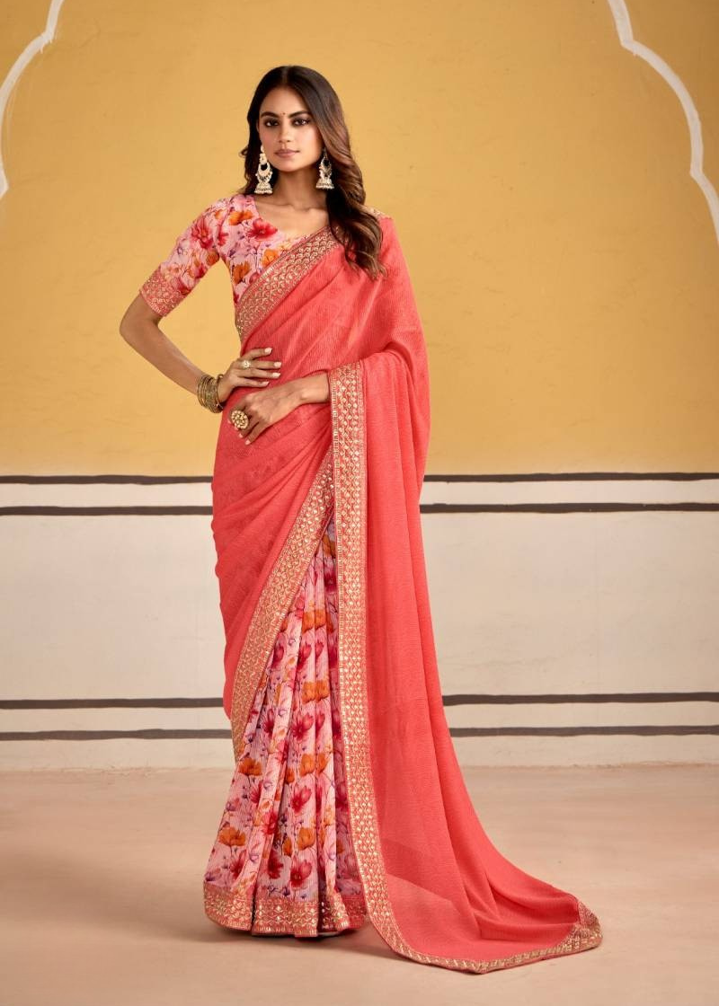 Georgette With Embroidery Border Saree