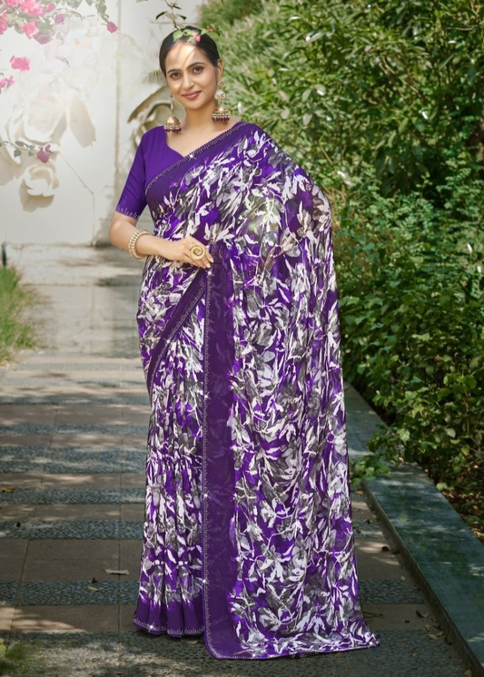 Premium Designer Fancy Georgette Embroidery Saree