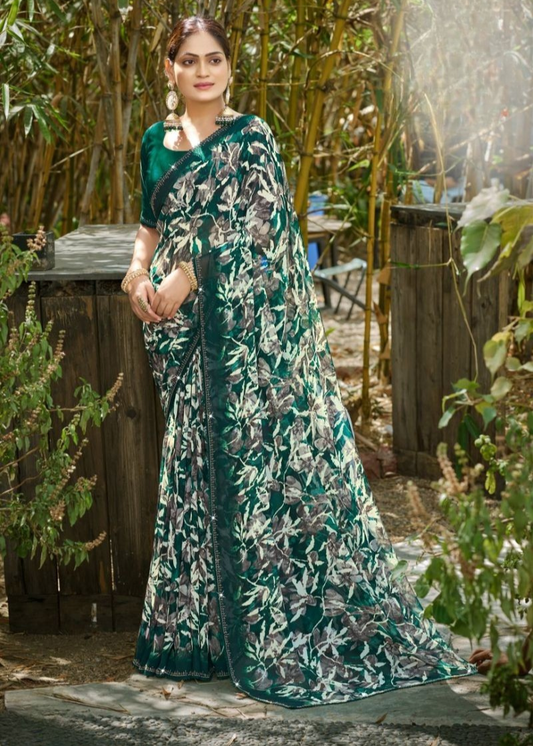 Premium Designer Fancy Georgette Embroidery Saree