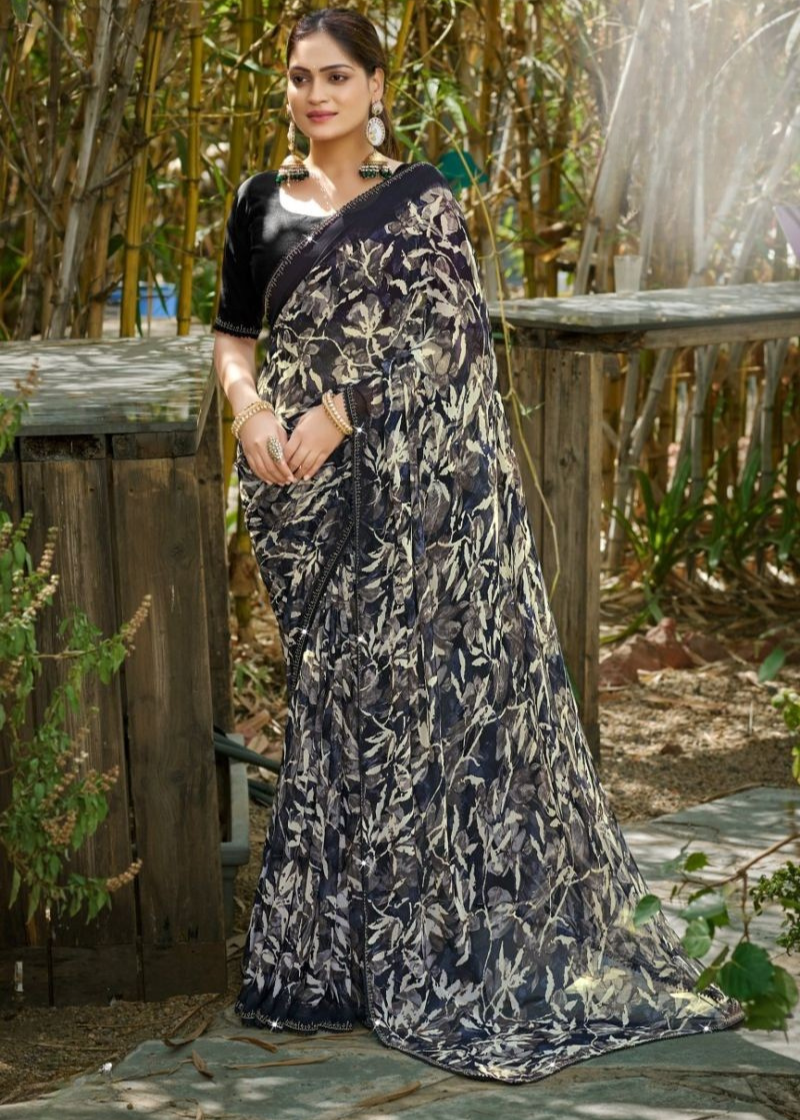 Premium Designer Fancy Georgette Embroidery Saree