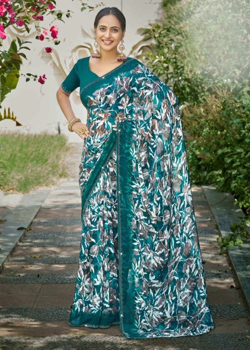 Premium Designer Fancy Georgette Embroidery Saree