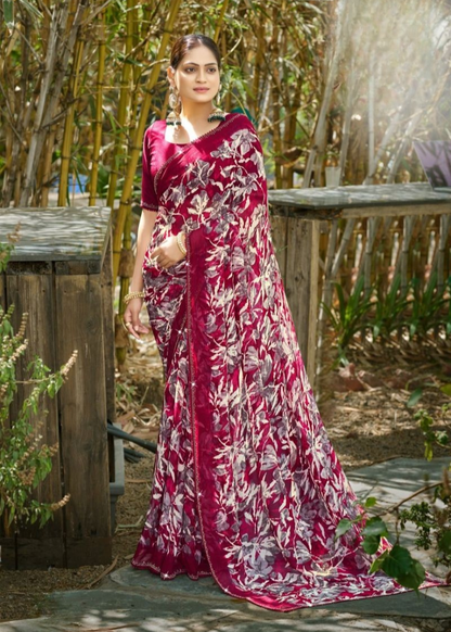 Premium Designer Fancy Georgette Embroidery Saree
