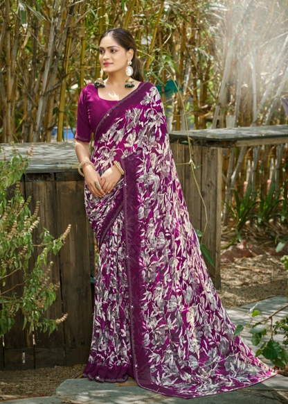 Premium Designer Fancy Georgette Embroidery Saree