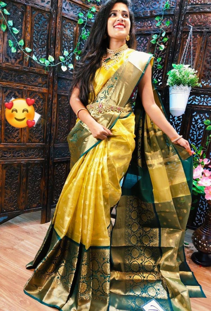 Aab Kanchivaram Green Silk Saree Collection - Elegant Designer Drapes - Posyfish.in