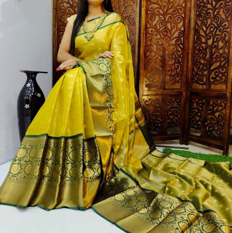 Aab Kanchivaram Green Silk Saree Collection - Elegant Designer Drapes - Posyfish.in