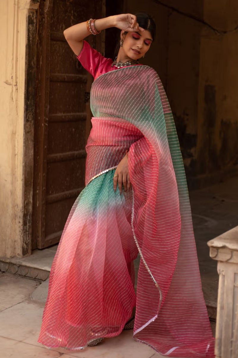 Organza Leheriya Saree Collection - Fancy Beautiful Designs - Posyfish.in