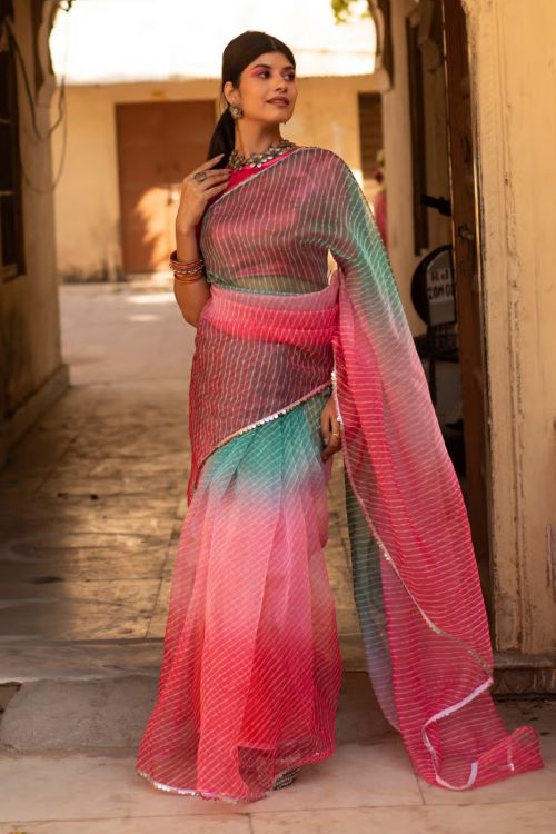 Organza Leheriya Saree Collection - Fancy Beautiful Designs - Posyfish.in