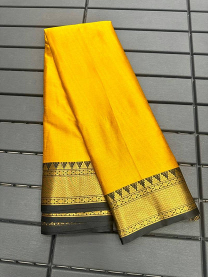 Aab Zik Zek Yellow Saree - Exquisite Mercerised Cotton Silk Collection - Posyfish.in