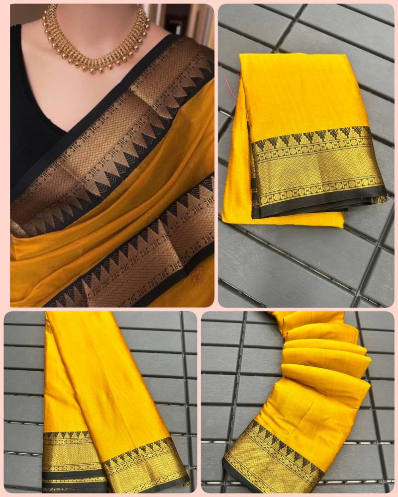Aab Zik Zek Yellow Saree - Exquisite Mercerised Cotton Silk Collection - Posyfish.in