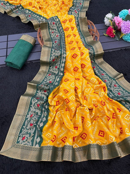 Bandhej Foil Printed Silk Sarees Collection for Elegant Occasions - Posyfish.in