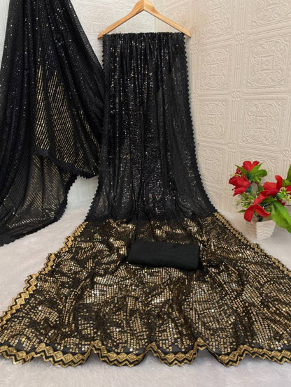 Georgette Saree with Sequence Embroidery Work for Elegant Occasions - Posyfish.in