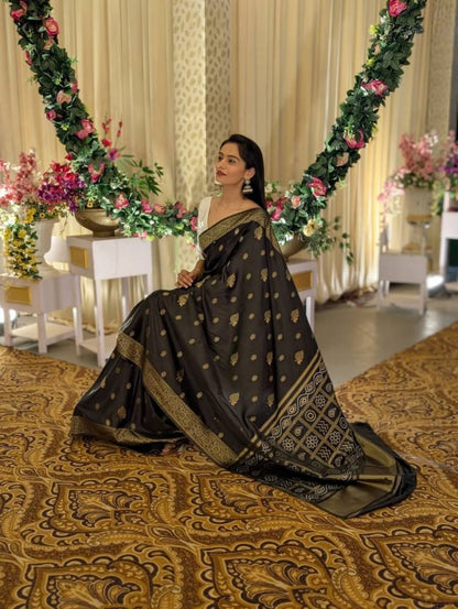 Banarasi Soft Silk Saree with Elegant Gold Zari Work - Posyfish.in