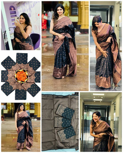 Beautiful Lichi Soft Silk Jacquard Saree with Rich Pallu Design - Posyfish.in