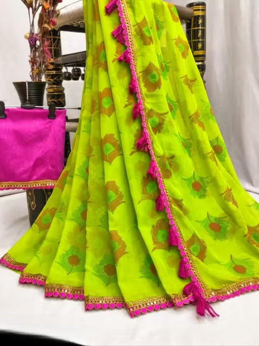 Neon Green Fancy Saree Collection in Georgette - Posyfish.in