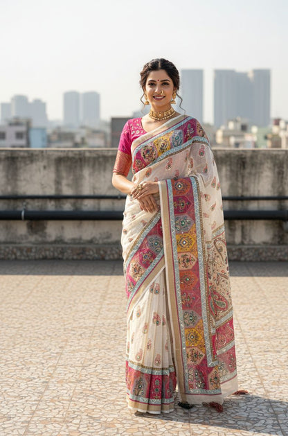 Premium Linen Silk Digital Printed Saree - Luxury Ethnic Wear for Any Occasion - Posyfish.in