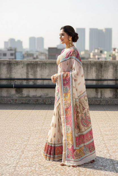 Premium Linen Silk Digital Printed Saree - Luxury Ethnic Wear for Any Occasion - Posyfish.in