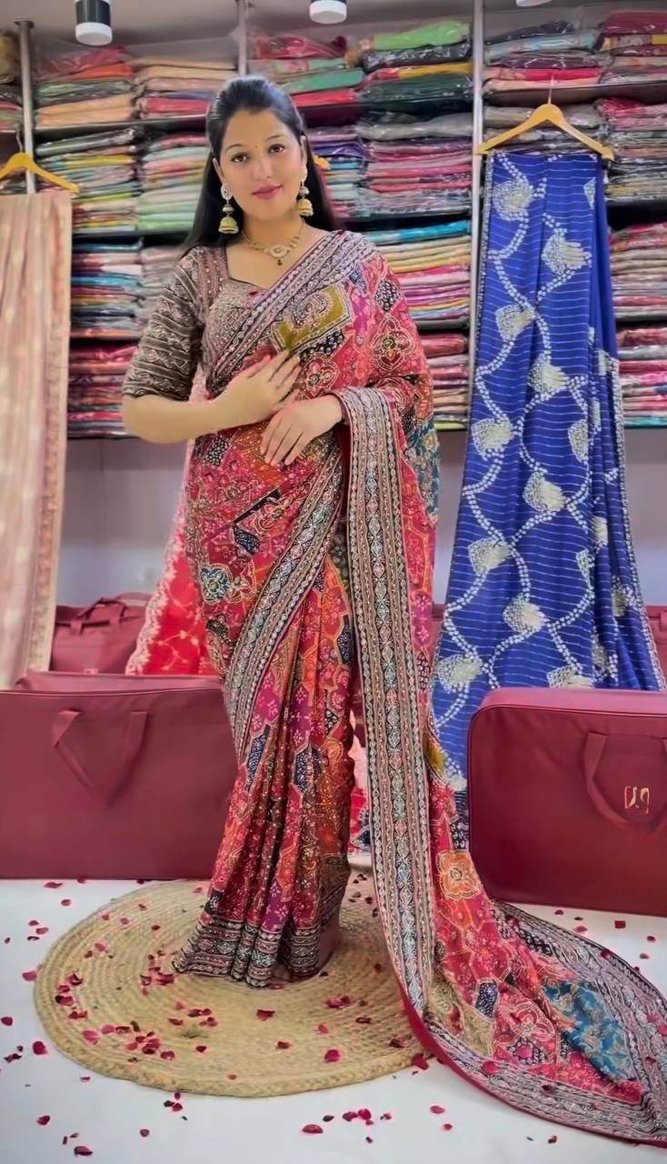 Chinon Silk Handworked Saree Collection - Elegant Designer Styles - Posyfish.in