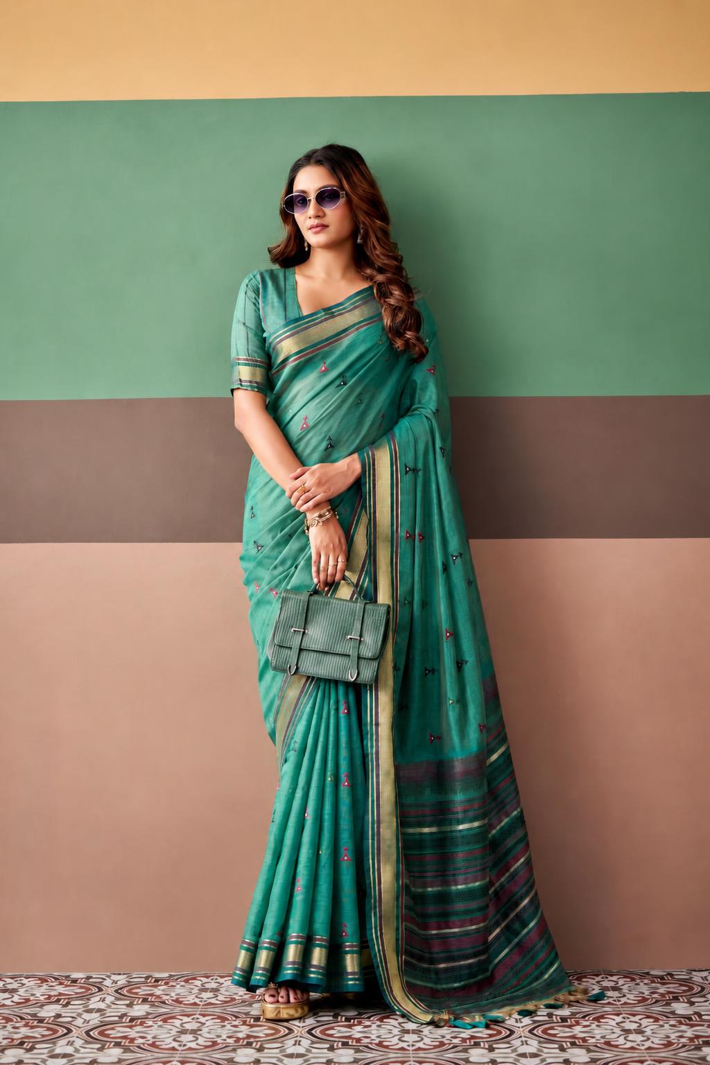 Elegant Printed Premium Cotton Saree with Running Blouse