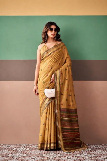 Elegant Printed Premium Cotton Saree with Running Blouse