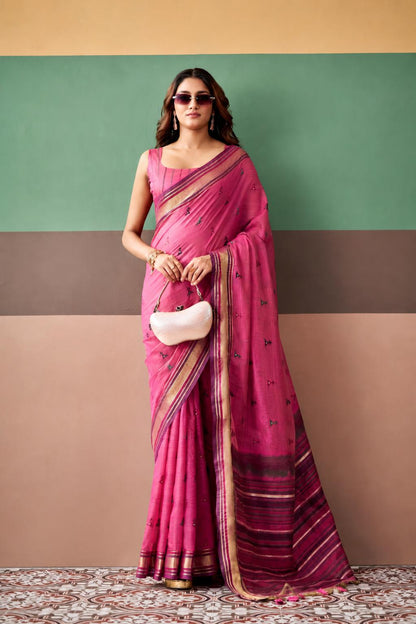 Elegant Printed Premium Cotton Saree with Running Blouse
