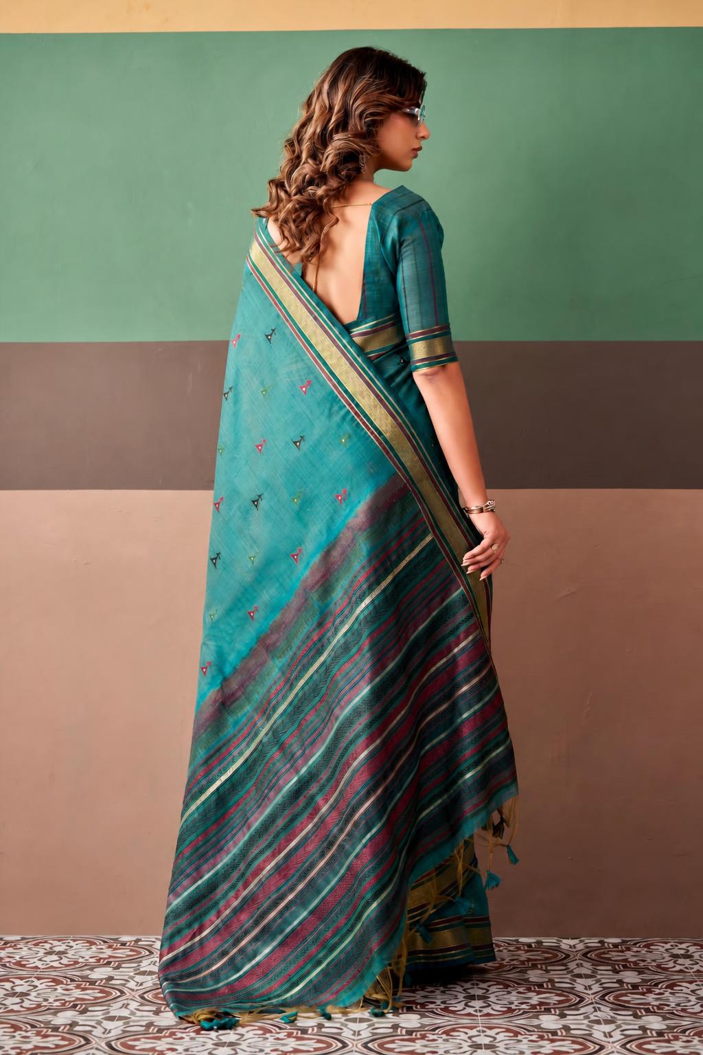 Elegant Printed Premium Cotton Saree with Running Blouse
