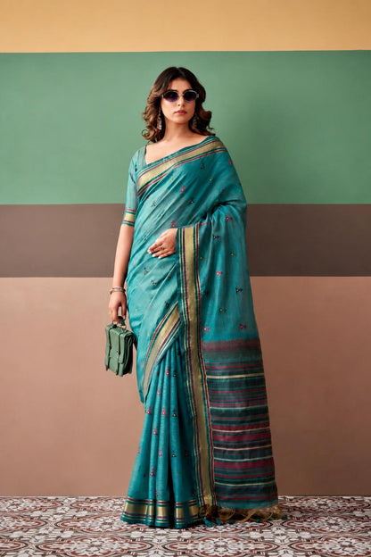 Elegant Printed Premium Cotton Saree with Running Blouse