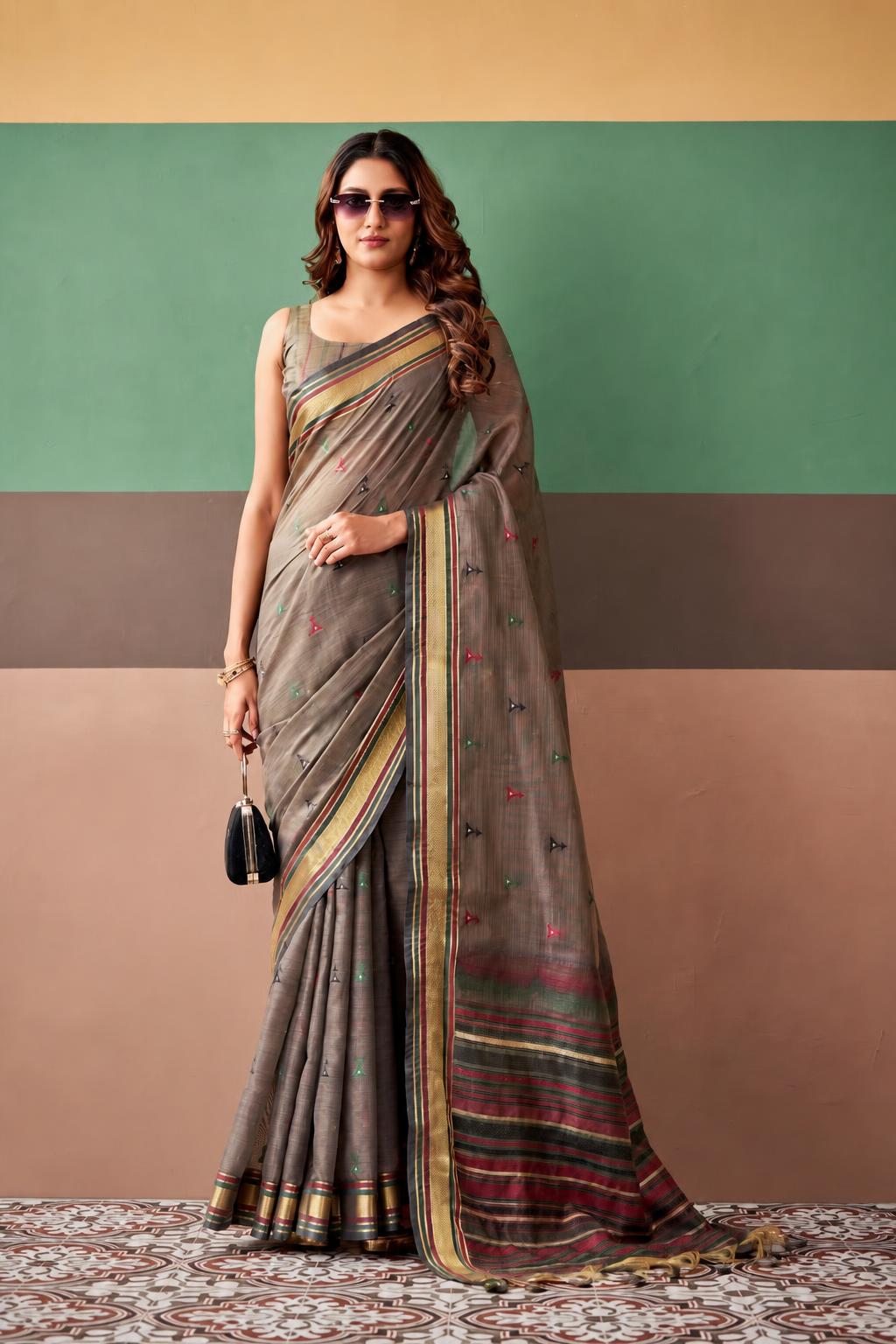 Elegant Printed Premium Cotton Saree with Running Blouse