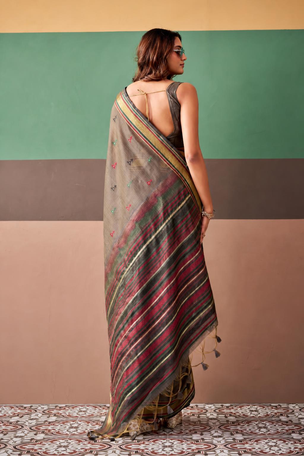 Elegant Printed Premium Cotton Saree with Running Blouse