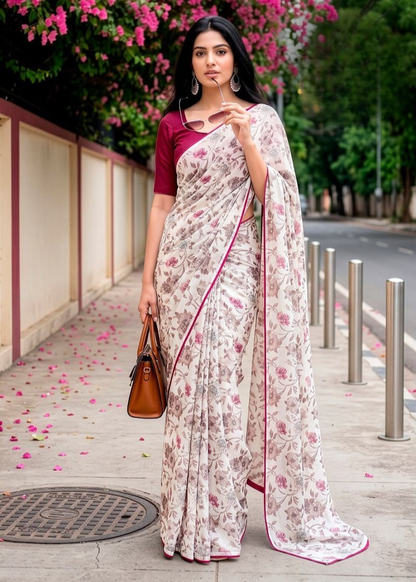 Premium Designer Major Georgette With Contrast Piping Sarees