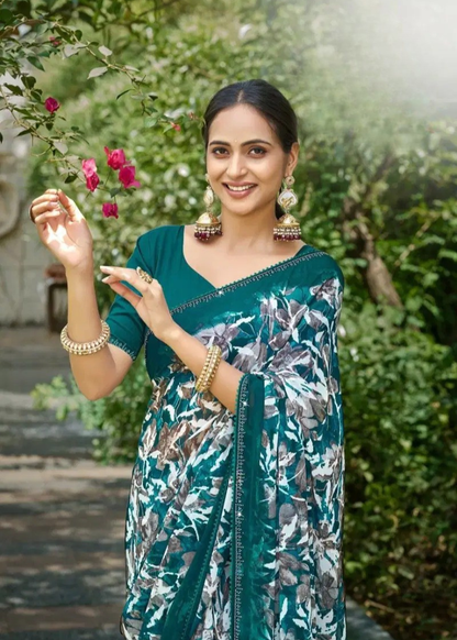 Premium Designer Fancy Georgette Embroidery Saree