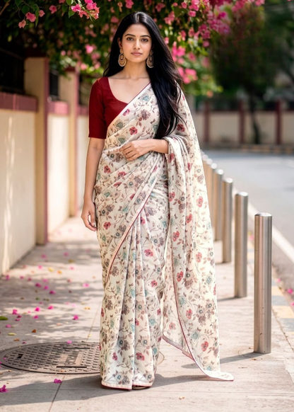 Premium Designer Major Georgette With Contrast Piping Sarees