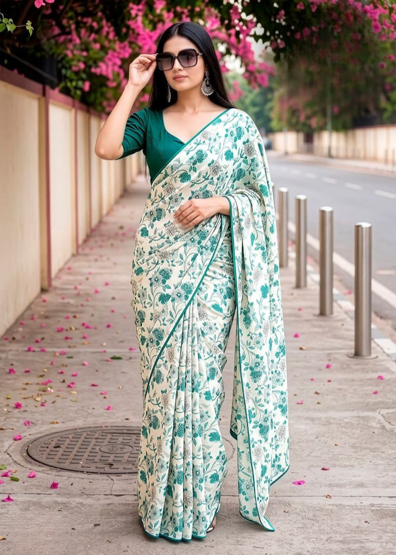 Premium Designer Major Georgette With Contrast Piping Sarees