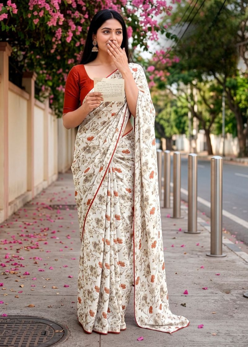 Premium Designer Major Georgette With Contrast Piping Sarees