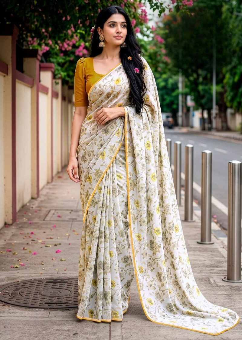 Premium Designer Major Georgette With Contrast Piping Sarees
