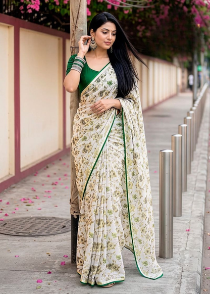 Premium Designer Major Georgette With Contrast Piping Sarees