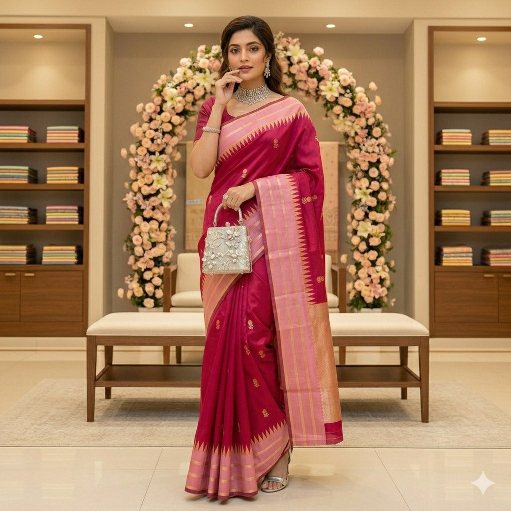 Aab Pink Vol 1 Soft Silk Jacquard Festival Wear Saree - Elegant Pink Silk Jacquard Saree for Celebrations - Posyfish.in