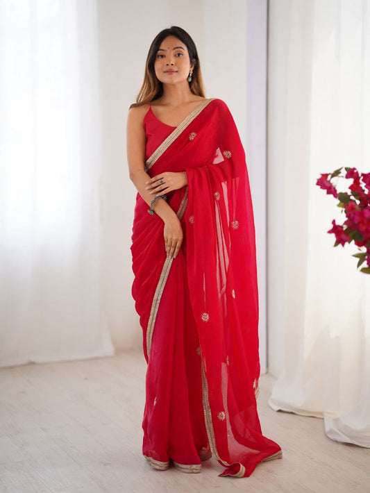 Beads Moti Pink Saree - Flora Smooth Fandy Collection - Posyfish.in