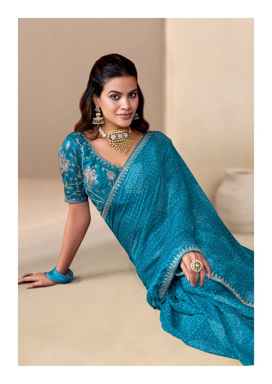 Designer Bandhani Georgette Print Saree