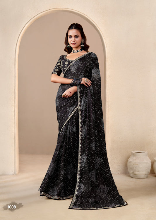 Designer Bandhani Georgette Print Saree