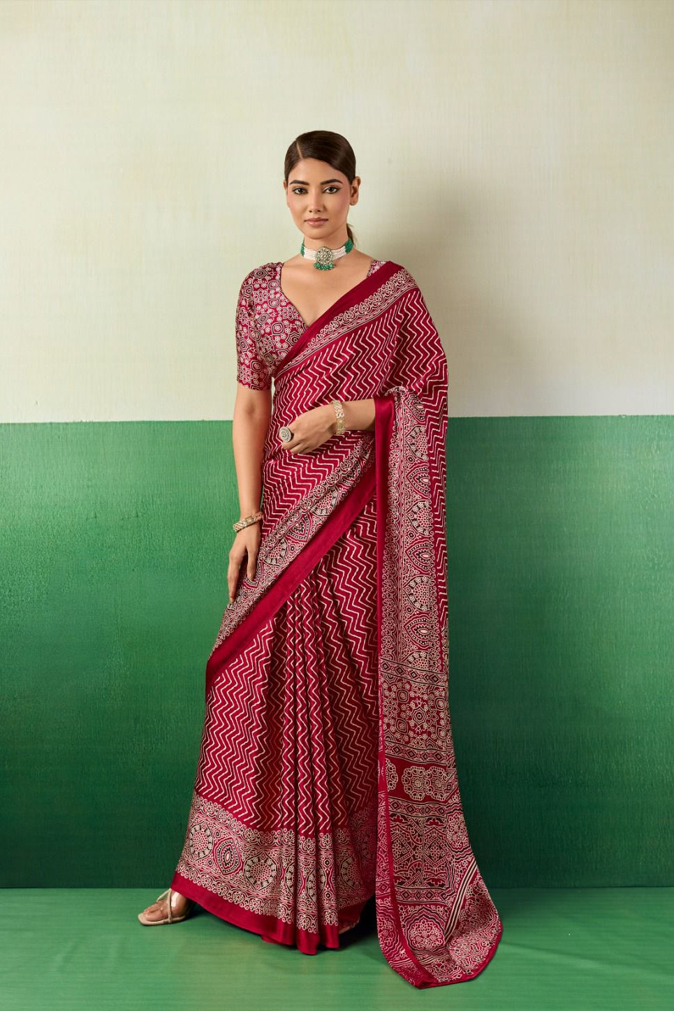 Premium Satin Ajrakh Saree | Elegant Ethnic Wear for Women - Posyfish.in