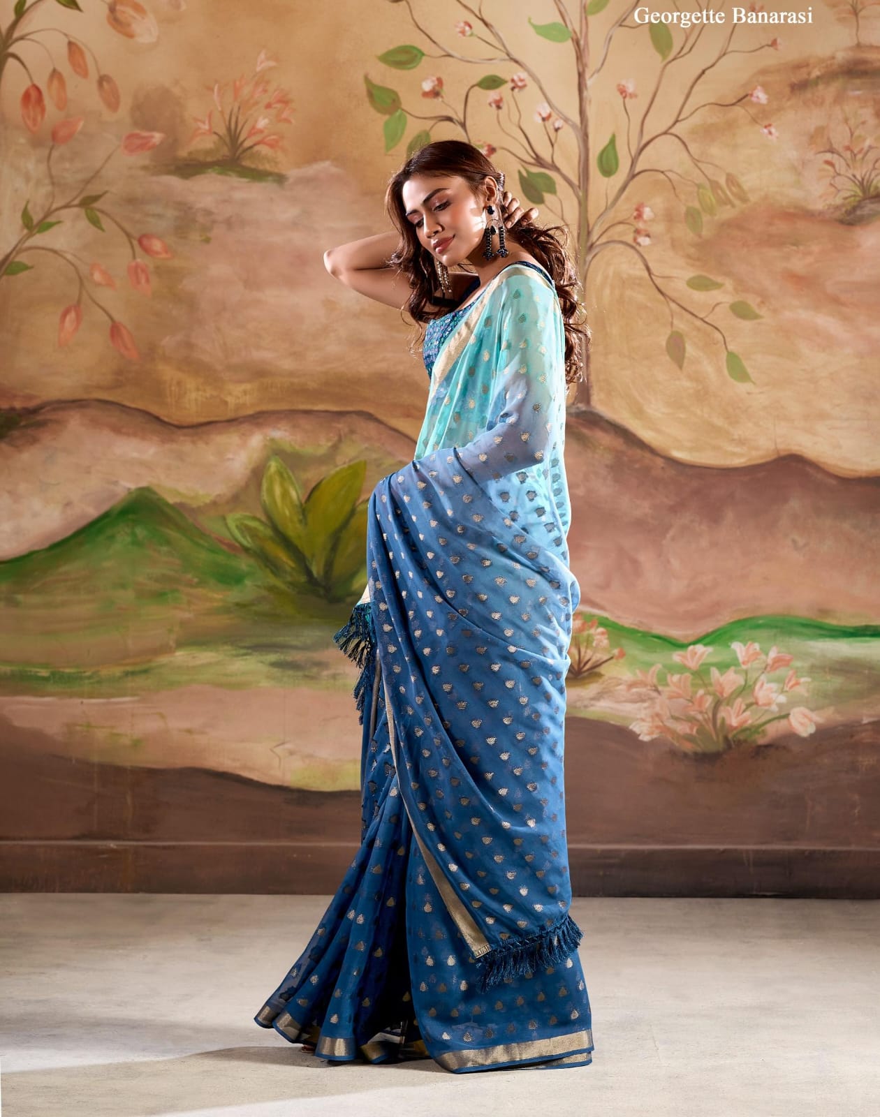 Marigold Silk Banarasi Butta Georgette Designer Saree