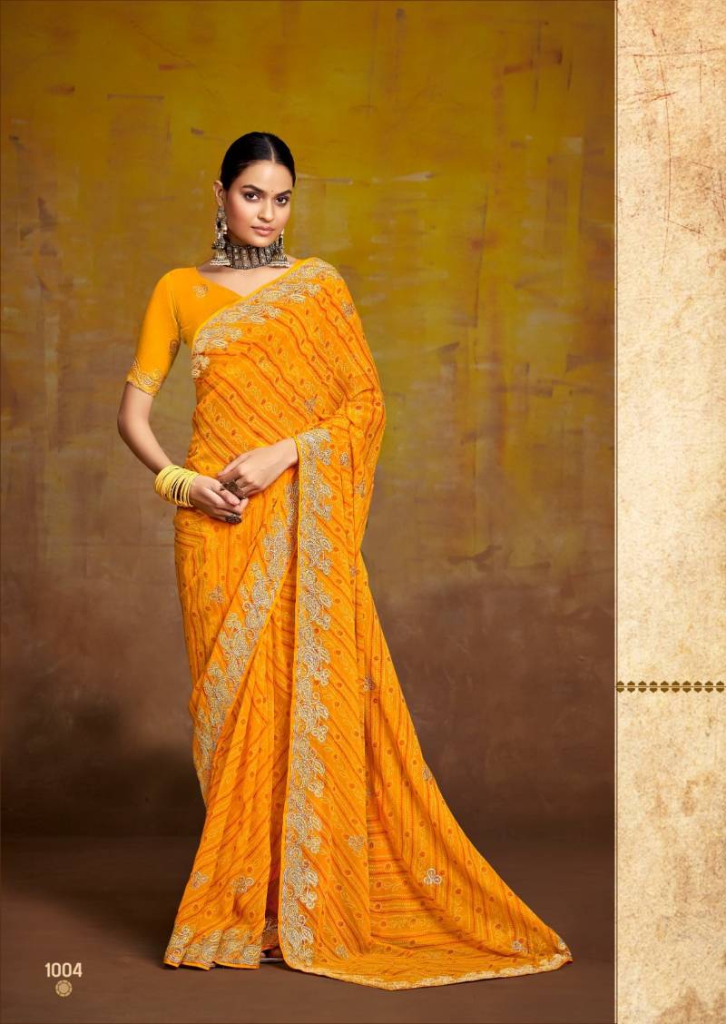 Georgette C Pallu Embroidery And Saroski Work With Embroidery Blouse