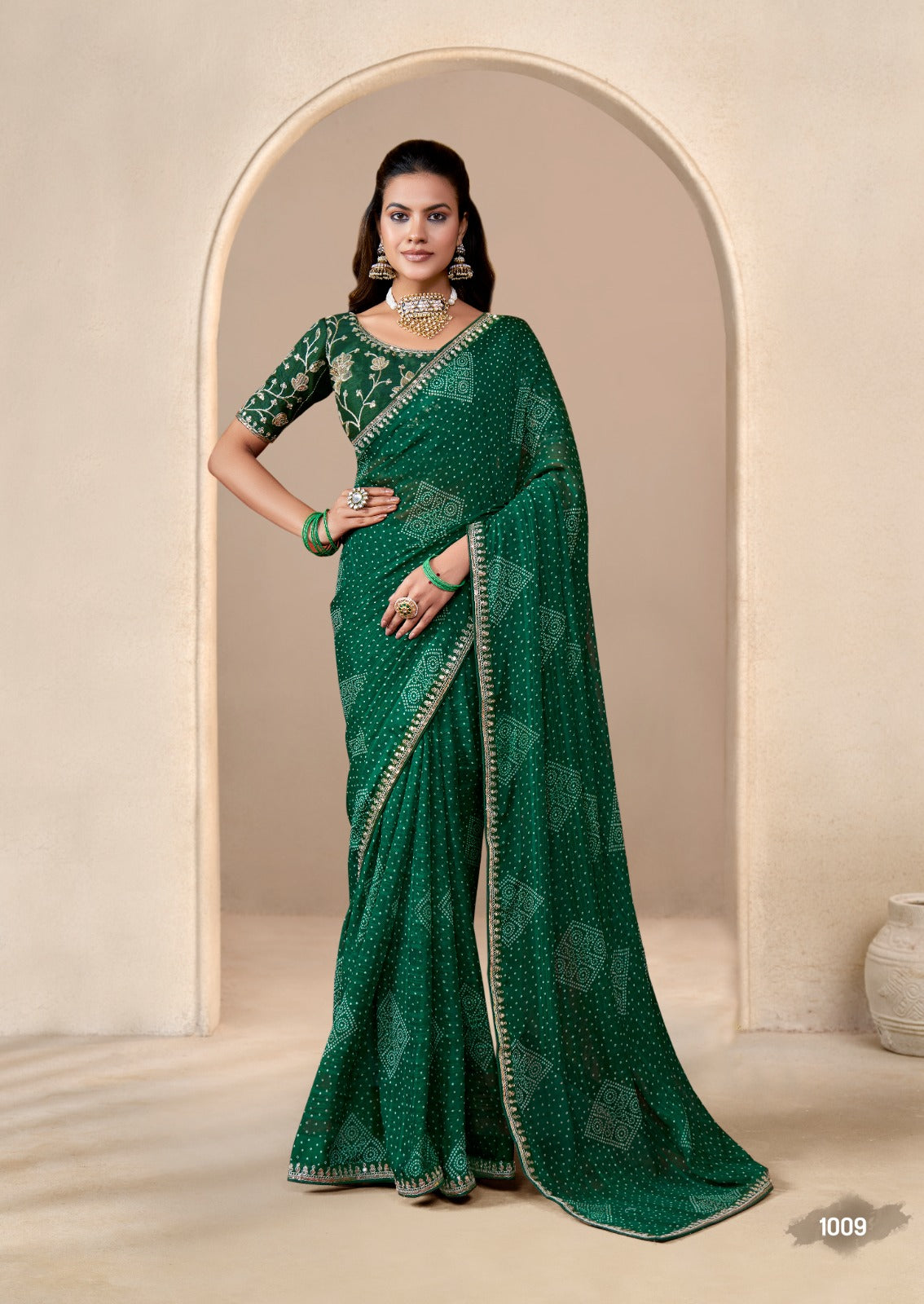 Designer Bandhani Georgette Print Saree