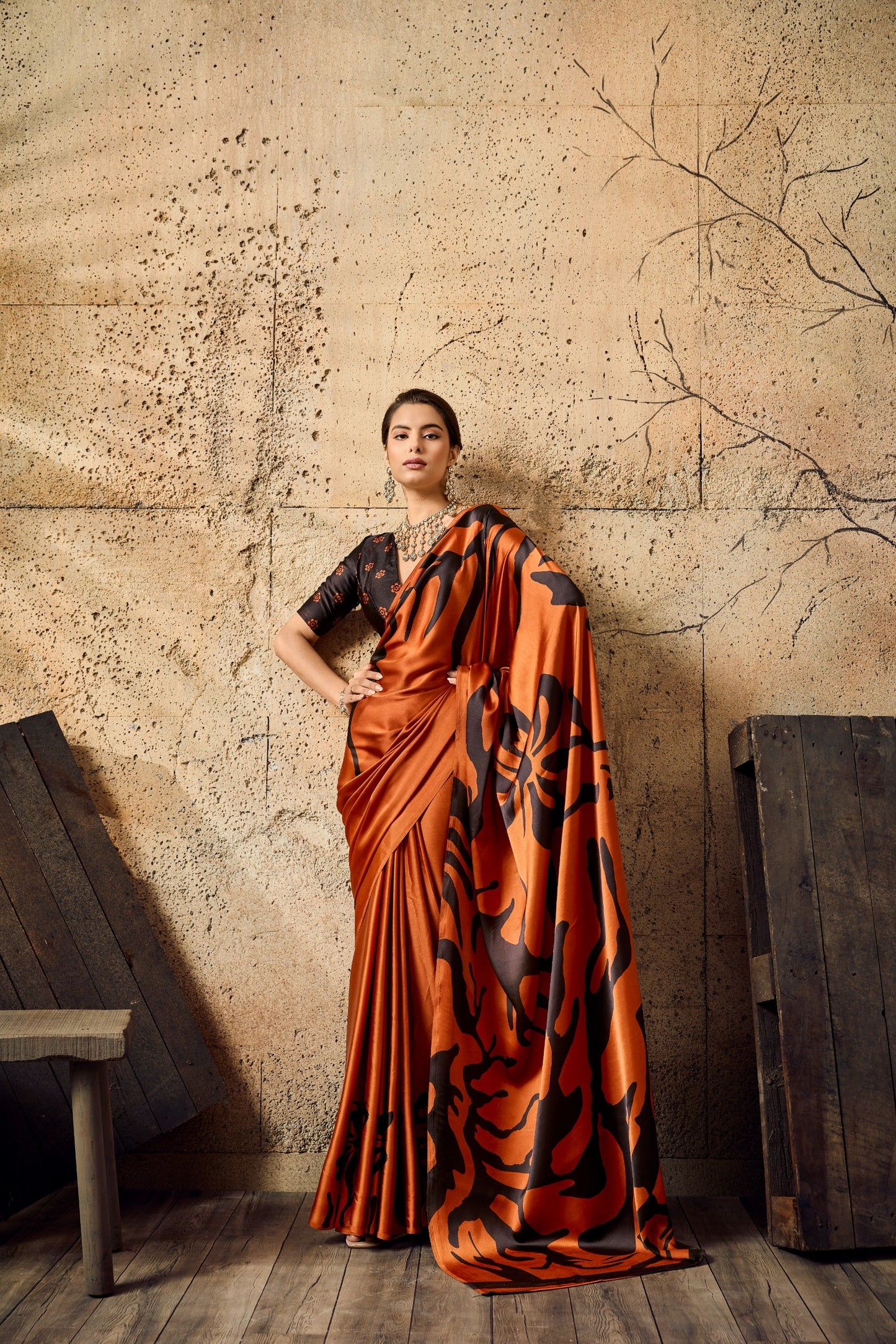 Premium Modal Satin Ajrakh Printed Dress for Women - Elegant Designer Wear - Posyfish.in