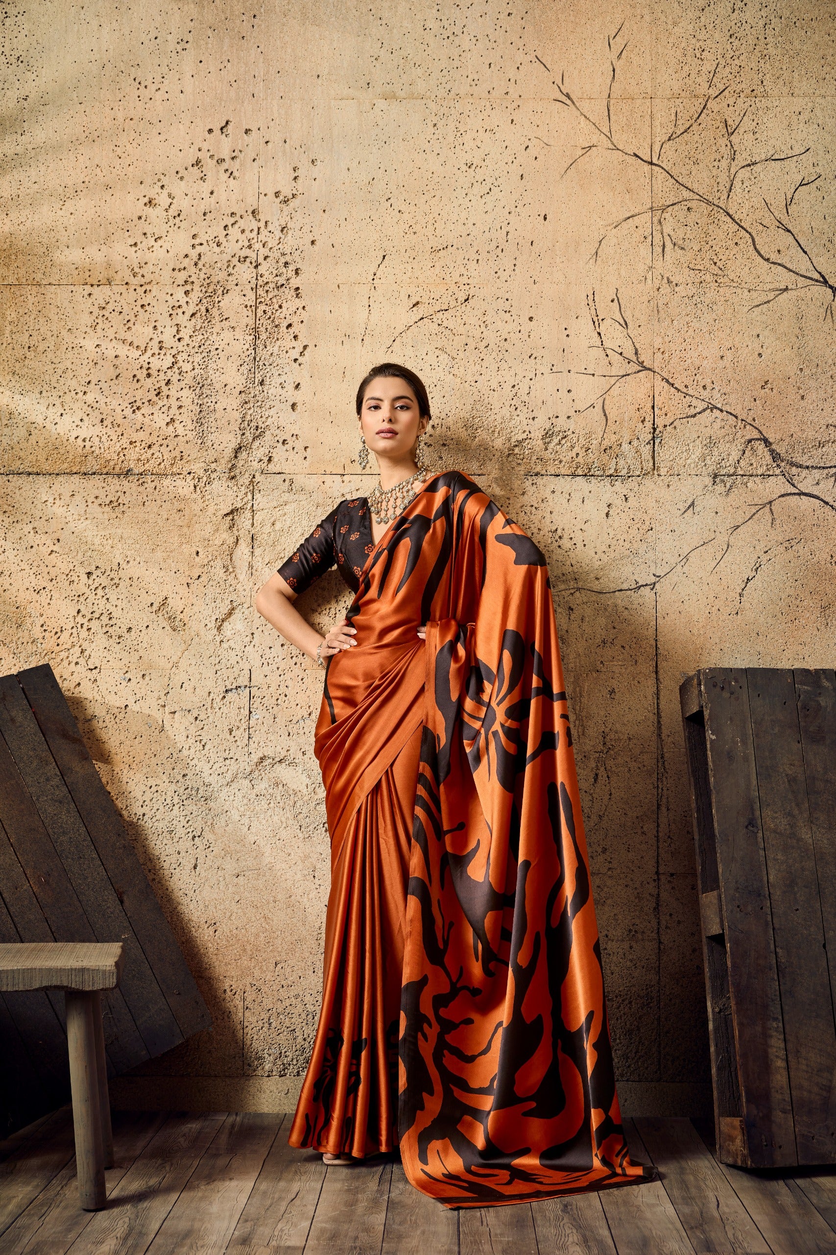 Premium Modal Satin Ajrakh Printed Dress for Women - Elegant Designer Wear - Posyfish.in