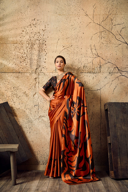 Premium Modal Satin Ajrakh Printed Dress for Women - Elegant Designer Wear - Posyfish.in