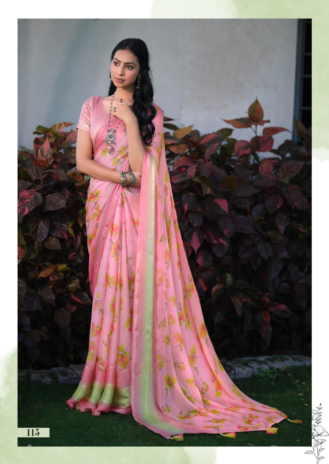Elegant Floral Print Chiffon Saree with Soft Drape