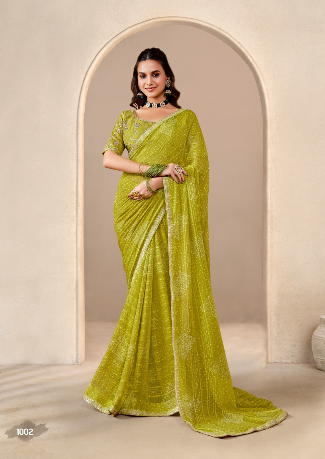 Designer Bandhani Georgette Print Saree